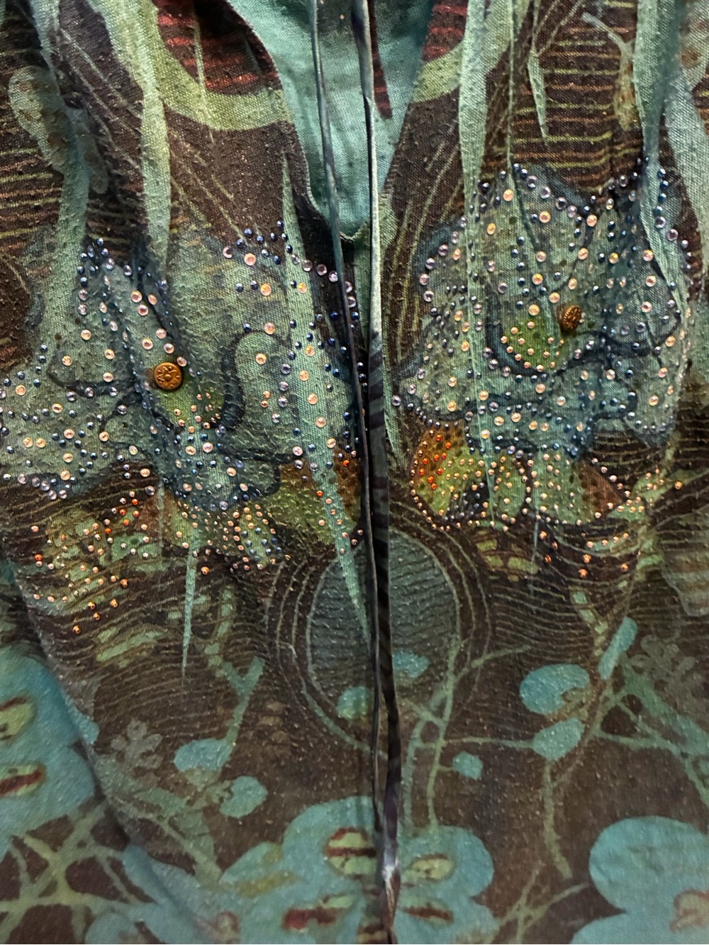 B.L.E.U. teal & black floral print blouse, size XL - Picture 11 of 11